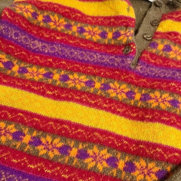 Vintage Claude Vernet Sweater Womens Size L Red Tan Green Fair Isle Wool - Picture 2 of 4